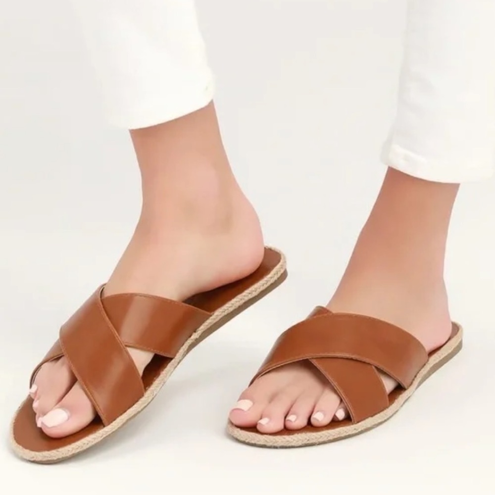 Lulus Tan Espadrille Slide Sandals